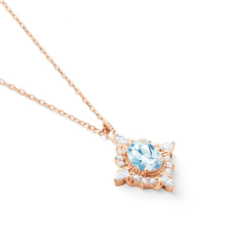 [Alessandra] Art Deco Oval Cut Necklace in Aquamarine
