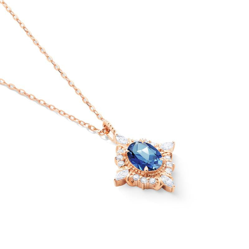 [Alessandra] Art Deco Oval Cut Necklace in Lab Blue Sapphire