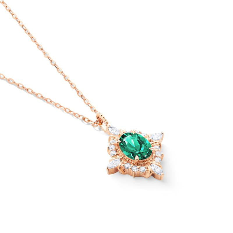 [Alessandra] Art Deco Oval Cut Necklace in Lab Emerald