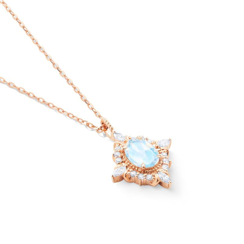 [Alessandra] Art Deco Oval Cut Necklace in Moonstone