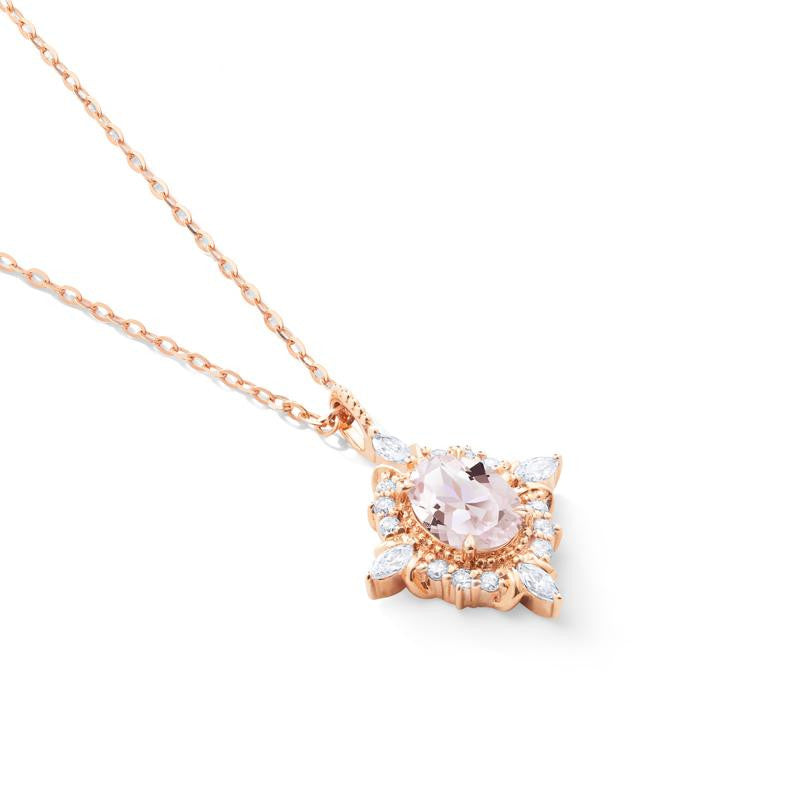 [Alessandra] Art Deco Oval Cut Necklace in Morganite
