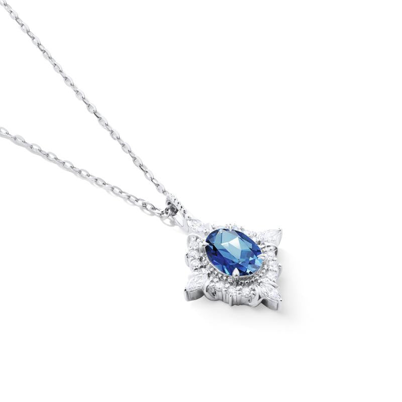 [Alessandra] Art Deco Oval Cut Necklace in Lab Blue Sapphire