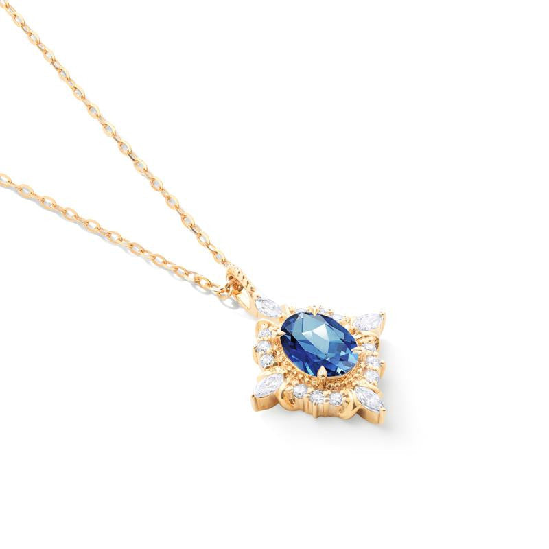 [Alessandra] Art Deco Oval Cut Necklace in Lab Blue Sapphire