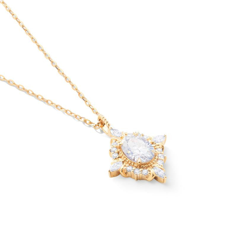 [Alessandra] Art Deco Oval Cut Necklace in Diamond or Moissanite
