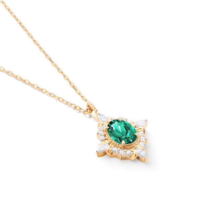 [Alessandra] Art Deco Oval Cut Necklace in Lab Emerald
