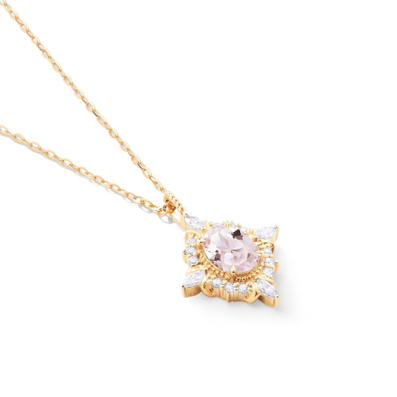 [Alessandra] Art Deco Oval Cut Necklace in Morganite