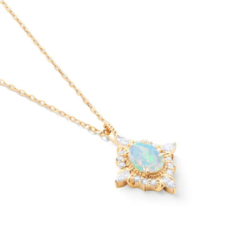 [Alessandra] Art Deco Oval Cut Necklace in Opal