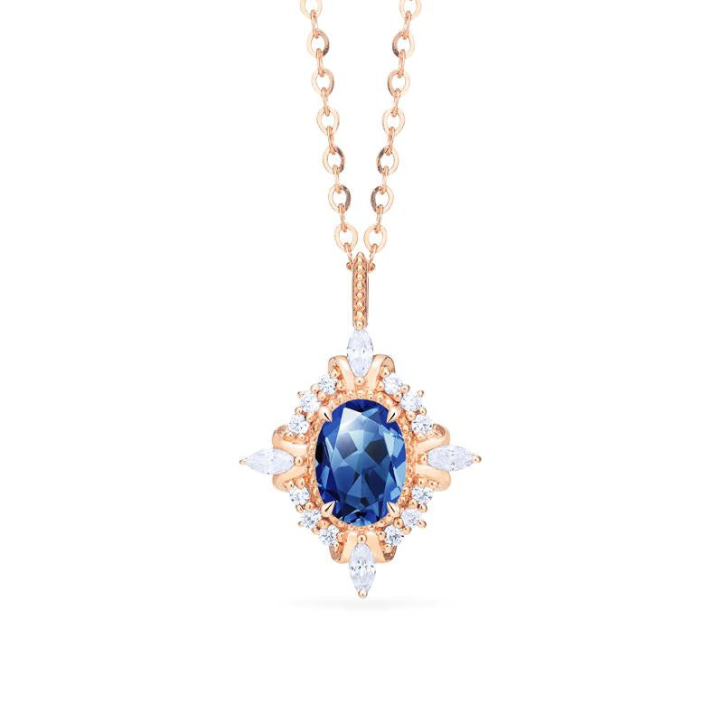 [Alessandra] Art Deco Oval Cut Necklace in Lab Blue Sapphire