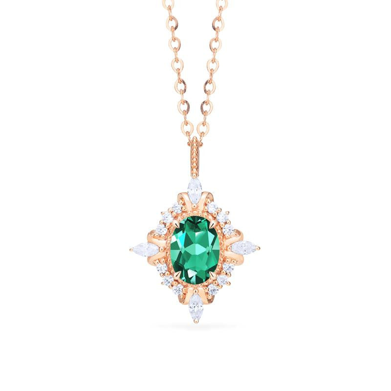 [Alessandra] Art Deco Oval Cut Necklace in Lab Emerald