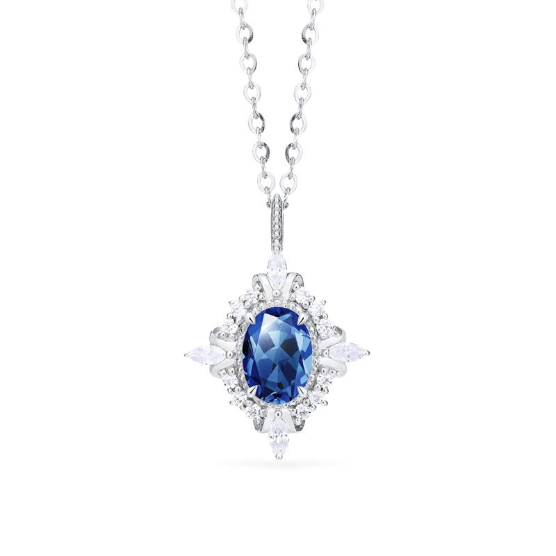 [Alessandra] Art Deco Oval Cut Necklace in Lab Blue Sapphire