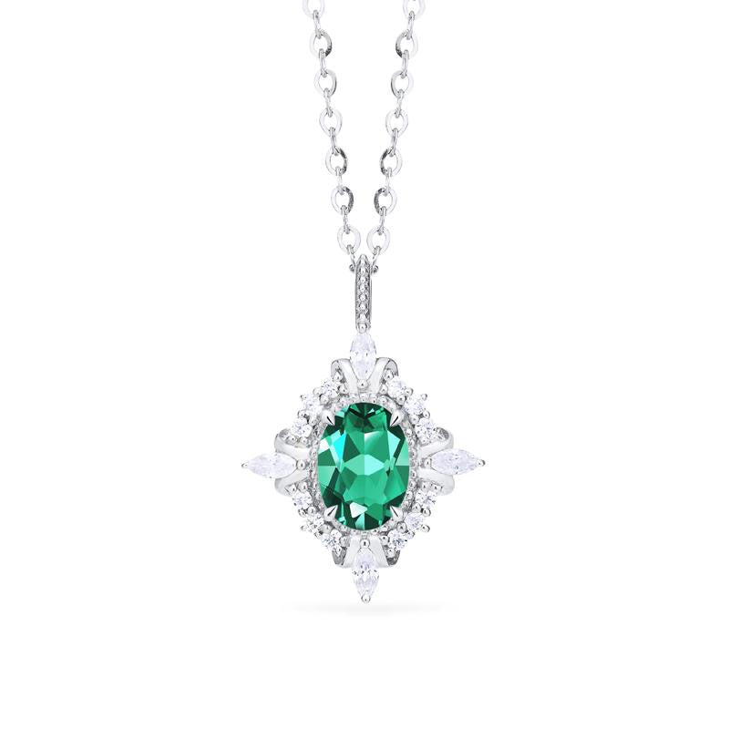 [Alessandra] Art Deco Oval Cut Necklace in Lab Emerald