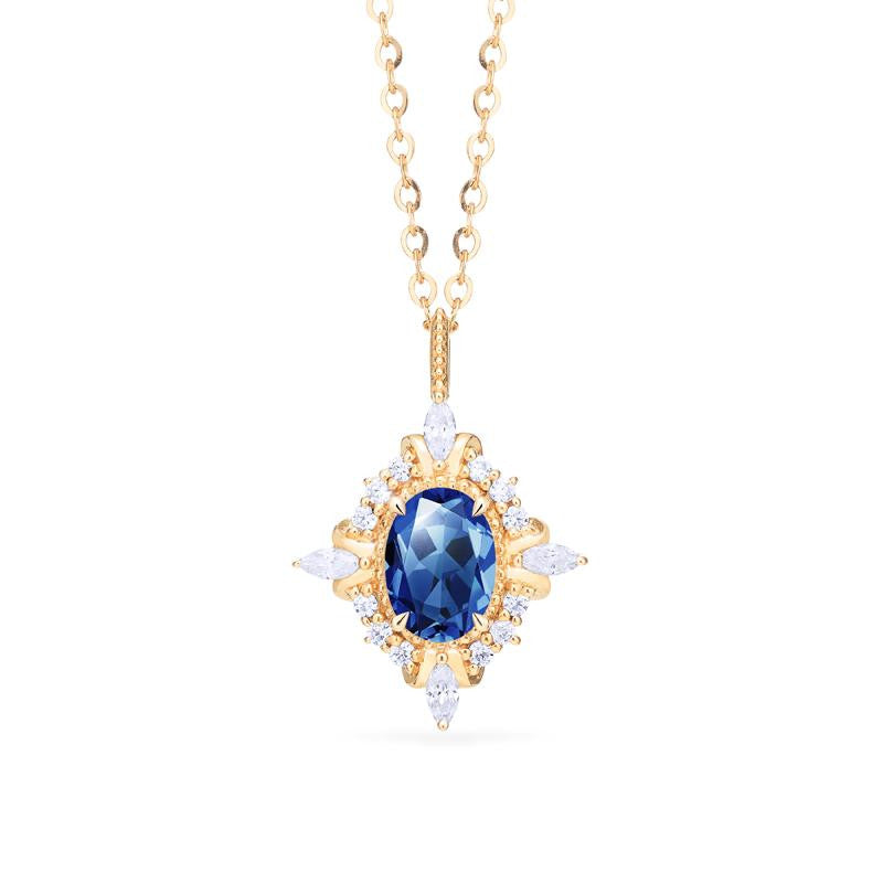 [Alessandra] Art Deco Oval Cut Necklace in Lab Blue Sapphire