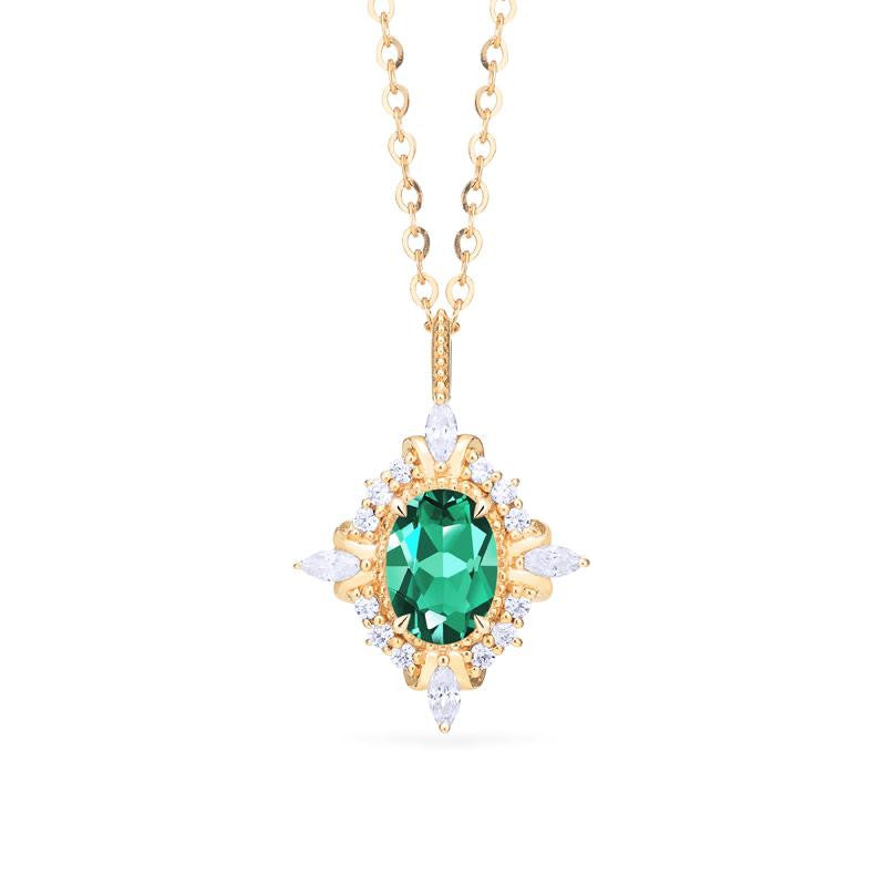 [Alessandra] Art Deco Oval Cut Necklace in Lab Emerald
