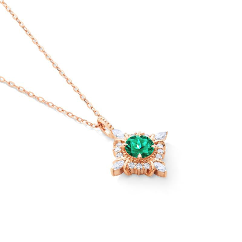 [Astrid] Art Deco Petite Necklace in Lab Emerald