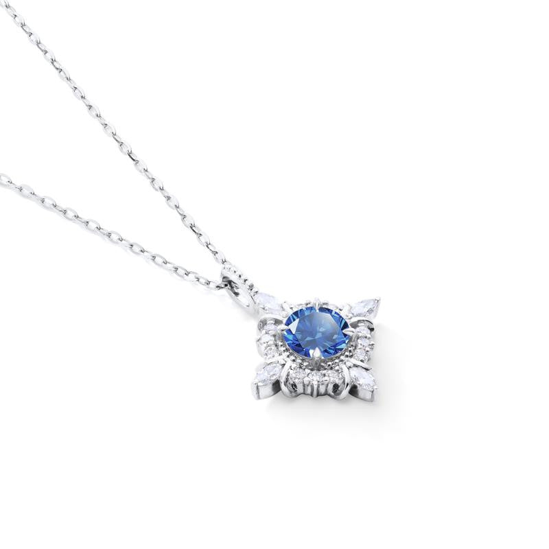 [Astrid] Art Deco Petite Necklace in Lab Blue Sapphire