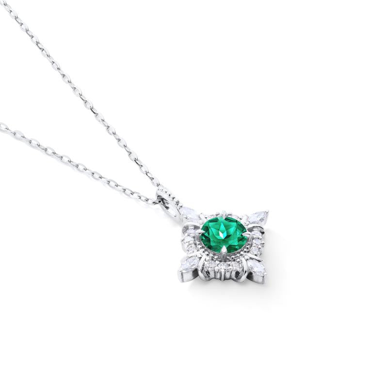 [Astrid] Art Deco Petite Necklace in Lab Emerald