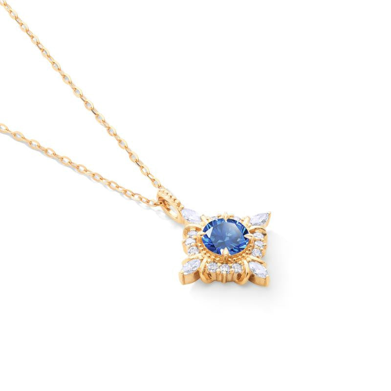 [Astrid] Art Deco Petite Necklace in Lab Blue Sapphire