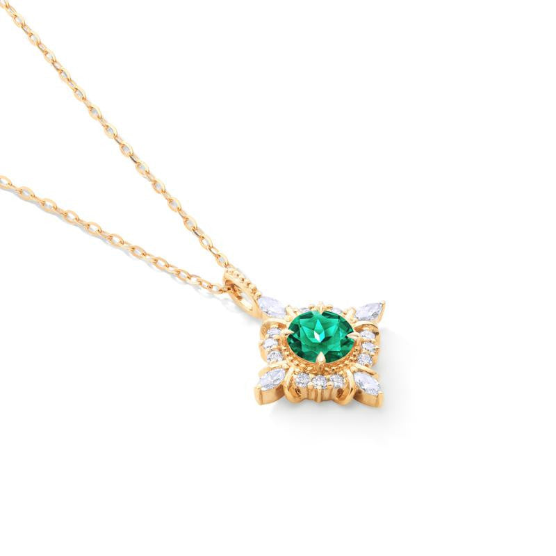 [Astrid] Art Deco Petite Necklace in Lab Emerald