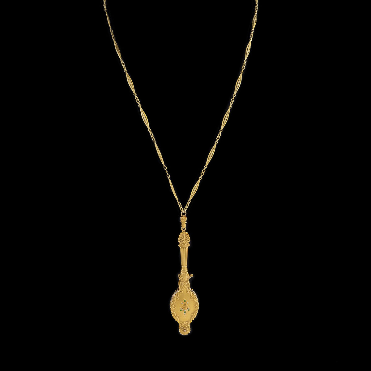 Demantoid Garnet and Diamond Lorgnette Necklace