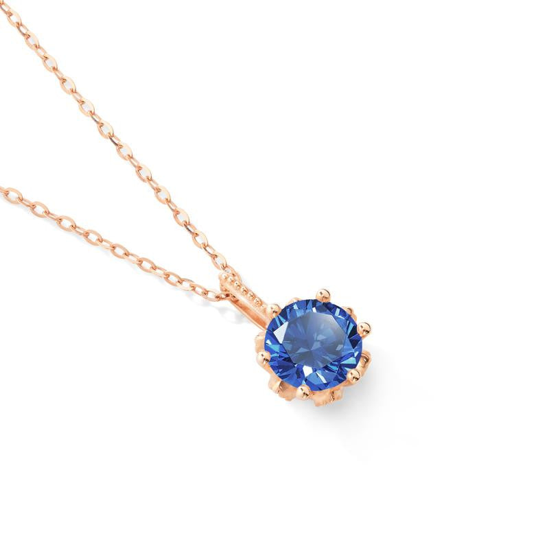 [Eden] Floral Solitaire Necklace in Lab Blue Sapphire