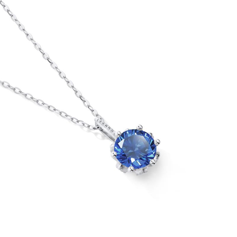 [Eden] Floral Solitaire Necklace in Lab Blue Sapphire