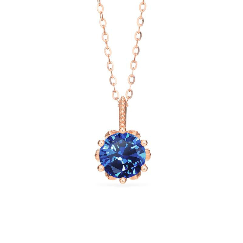 [Eden] Floral Solitaire Necklace in Lab Blue Sapphire