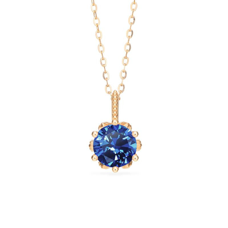 [Eden] Floral Solitaire Necklace in Lab Blue Sapphire