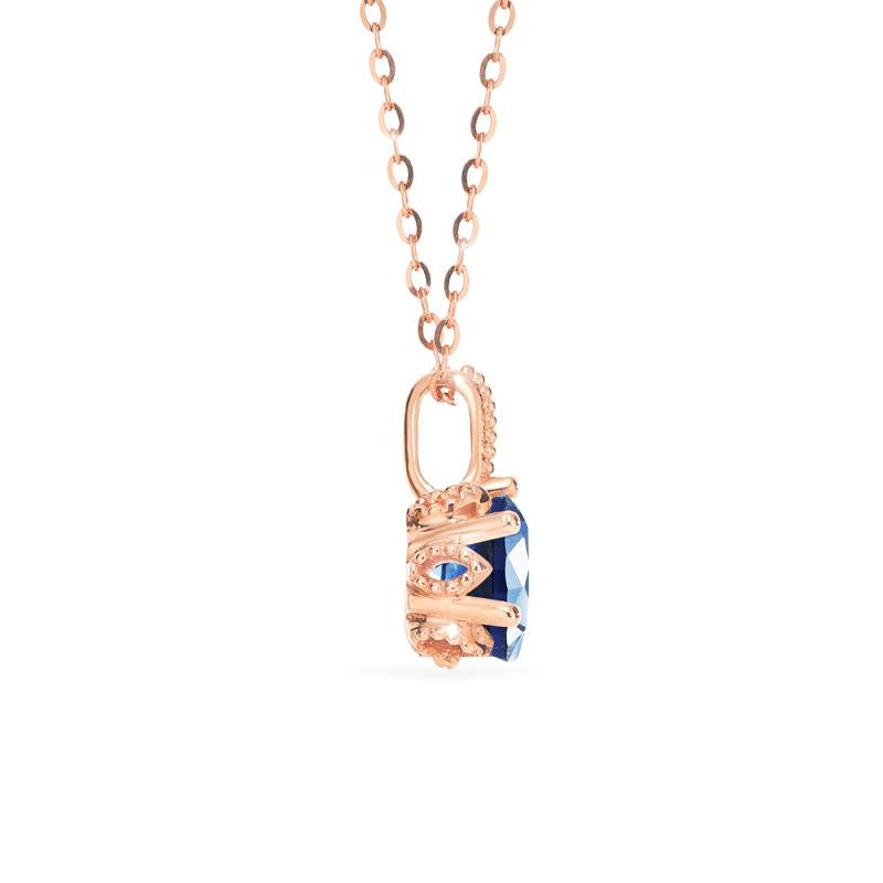 [Eden] Floral Solitaire Necklace in Lab Blue Sapphire