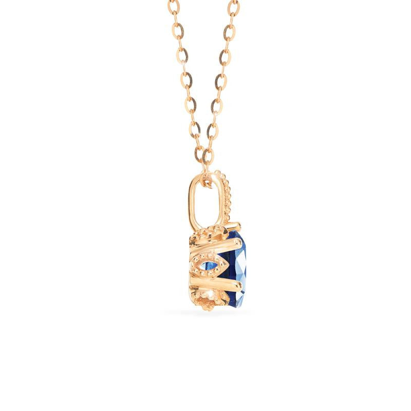 [Eden] Floral Solitaire Necklace in Lab Blue Sapphire