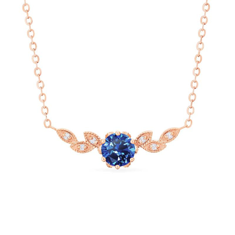 [Dahlia] Floral Leaf Necklace in Lab Blue Sapphire