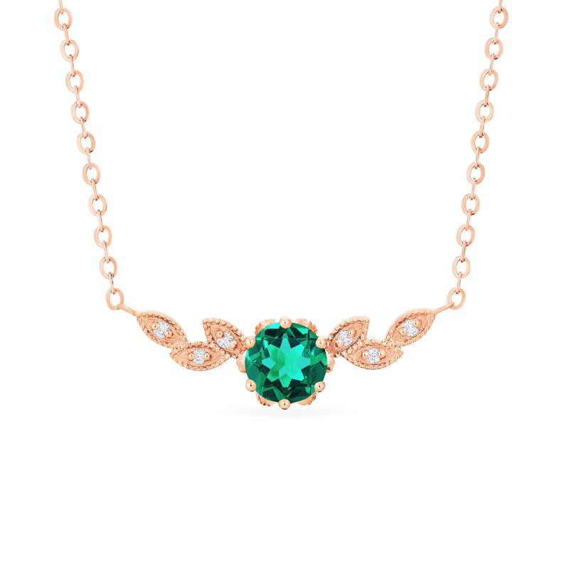 [Dahlia] Floral Leaf Necklace in Lab Emerald