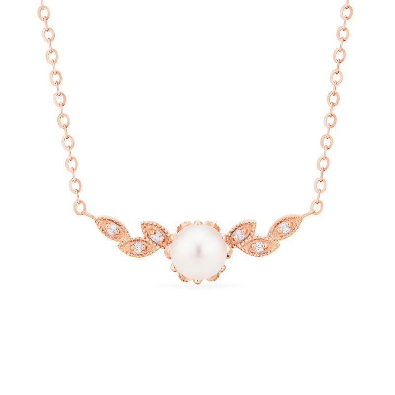 [Dahlia] Floral Leaf Necklace in Akoya Pearl