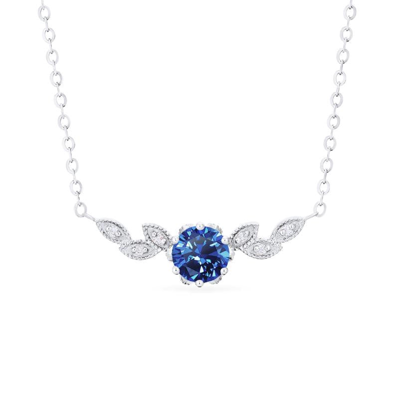 [Dahlia] Floral Leaf Necklace in Lab Blue Sapphire