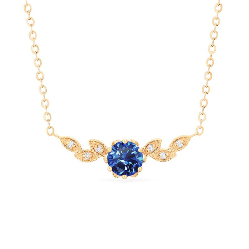 [Dahlia] Floral Leaf Necklace in Lab Blue Sapphire
