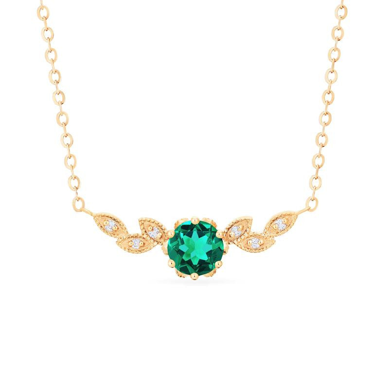 [Dahlia] Floral Leaf Necklace in Lab Emerald