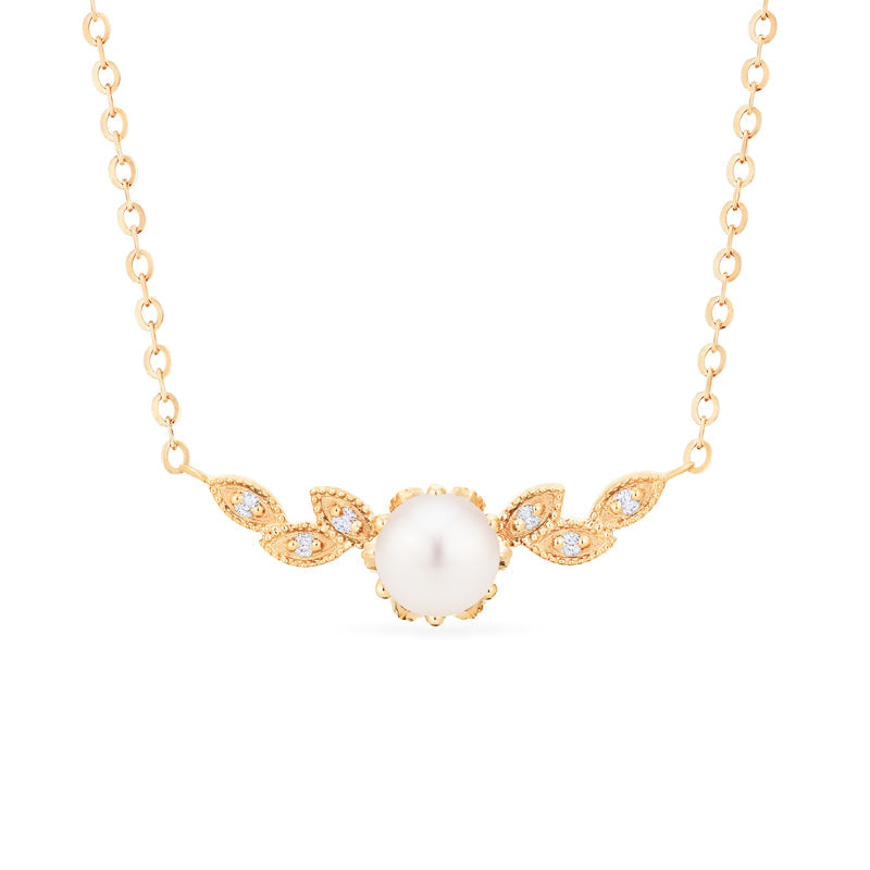 [Dahlia] Floral Leaf Necklace in Akoya Pearl