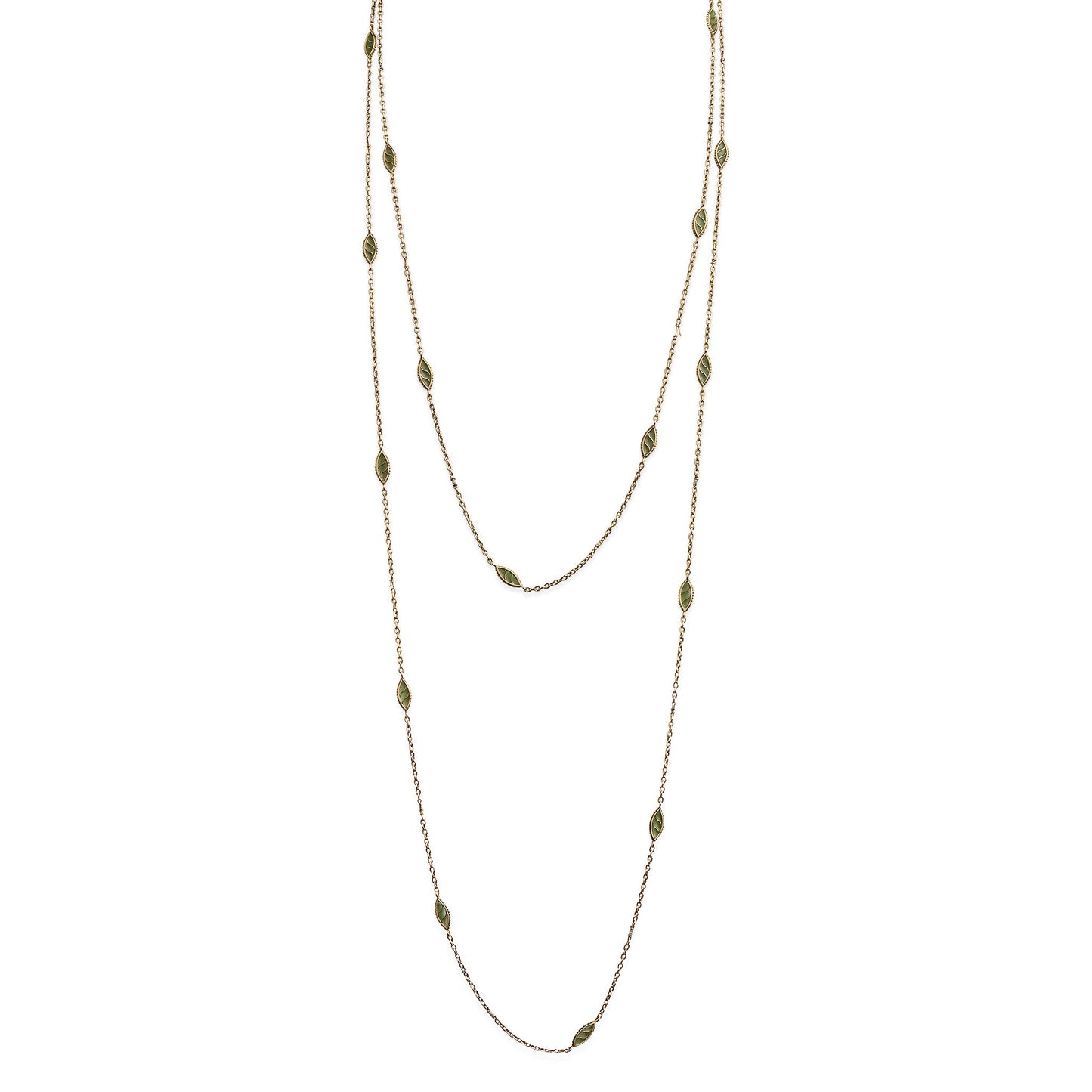 French Art Nouveau 18K Gold and Plique-à-jour Enamel Longchain Necklace