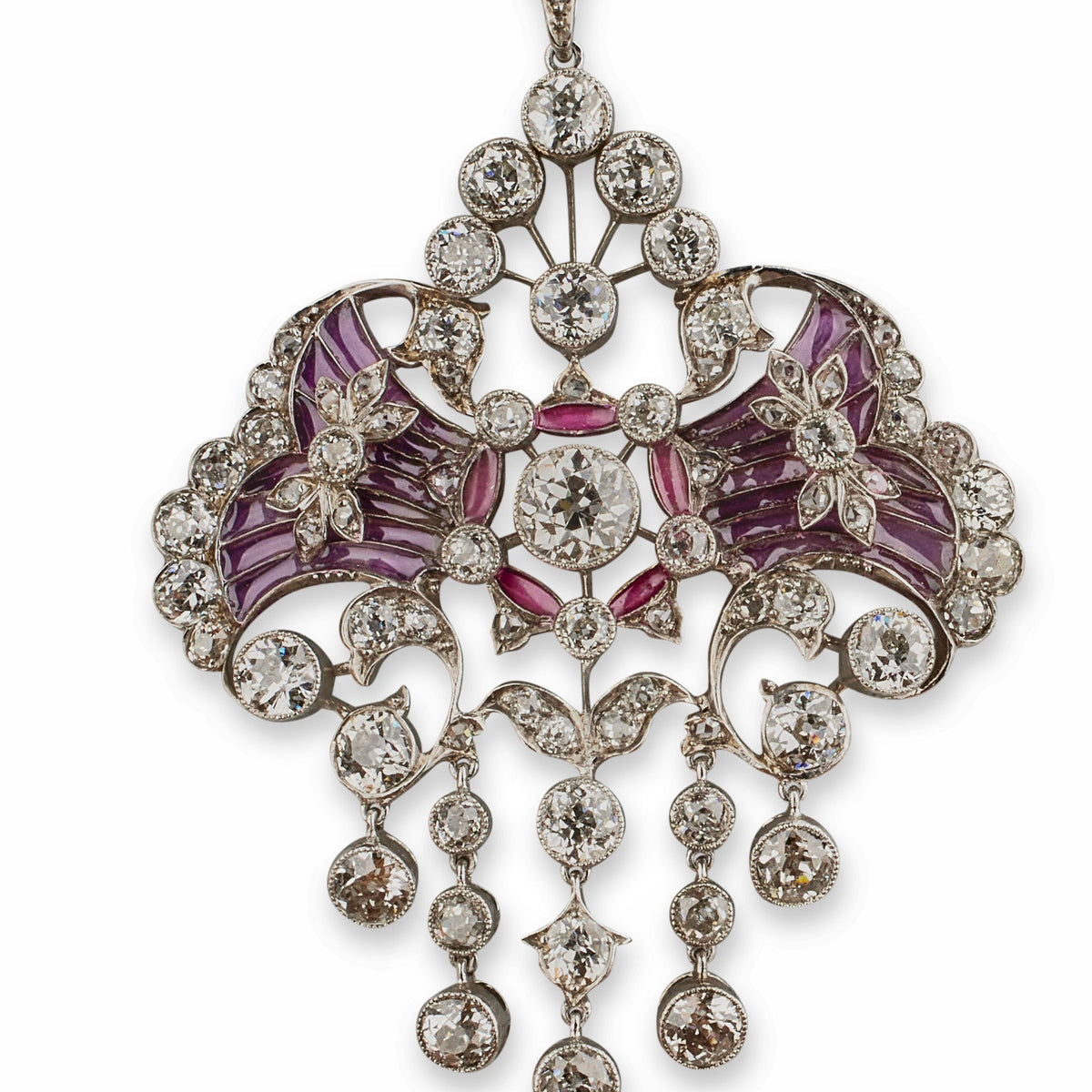 Edwardian Diamond and Plique-à-jour Enamel Pendant Necklace