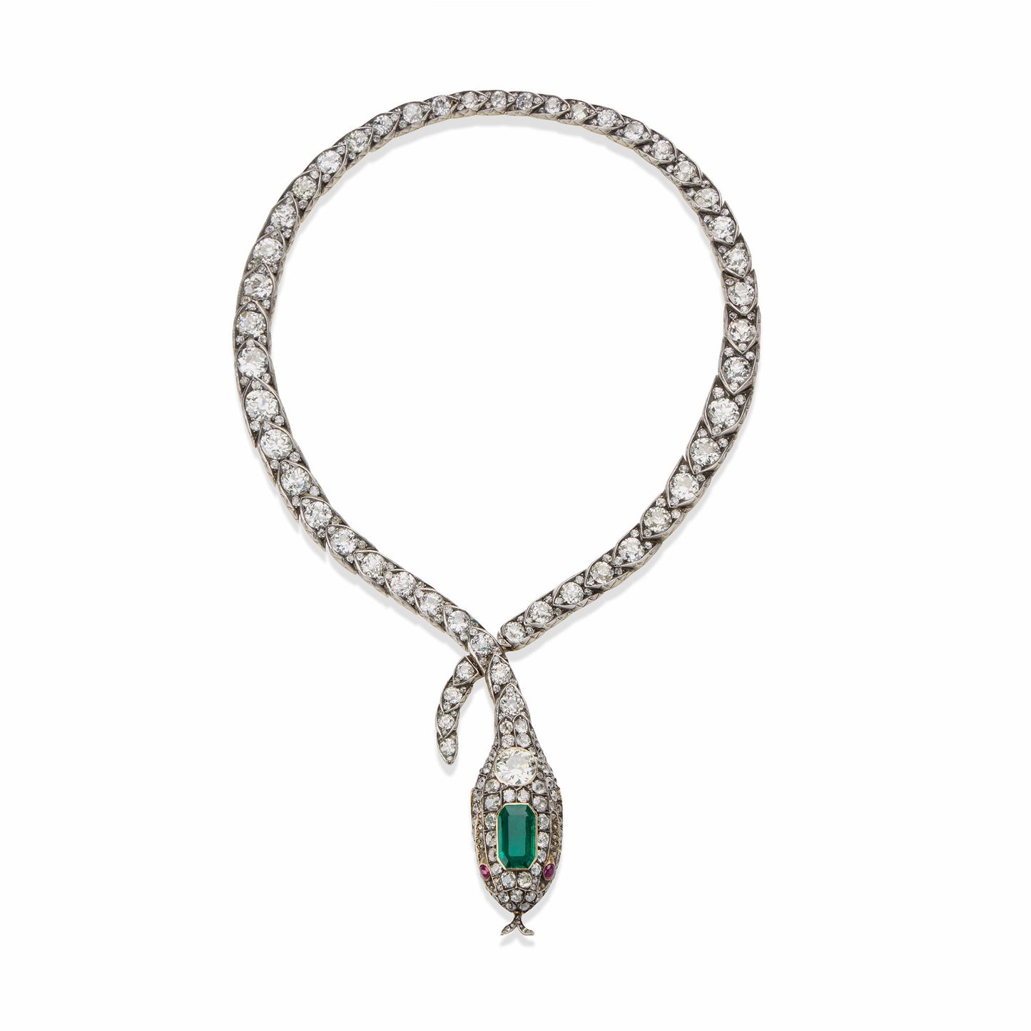 Antique Emerald and Diamond Serpent Necklace