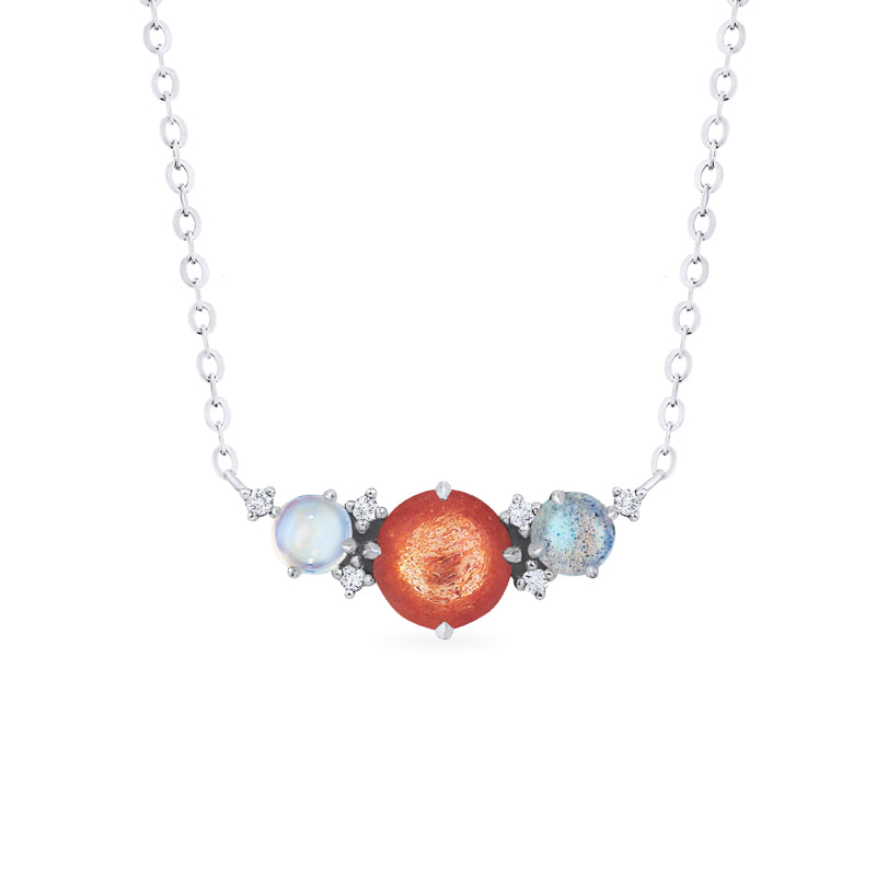 [Celestine] Galaxy Trio Three Stone Necklace in Sunstone, Moonstone, and Labradorite