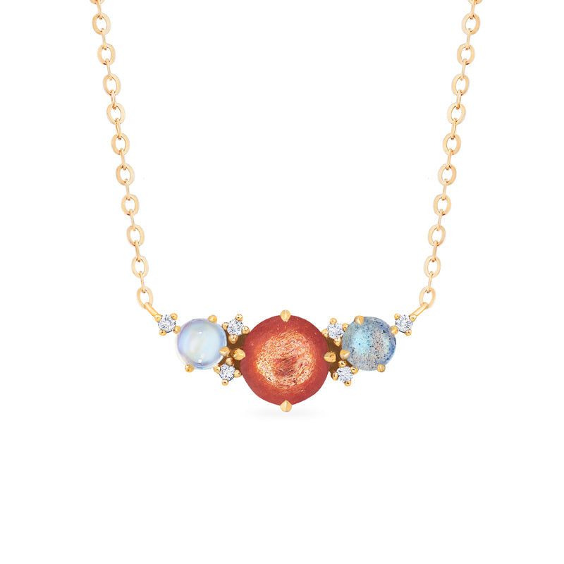 [Celestine] Galaxy Trio Three Stone Necklace in Sunstone, Moonstone, and Labradorite