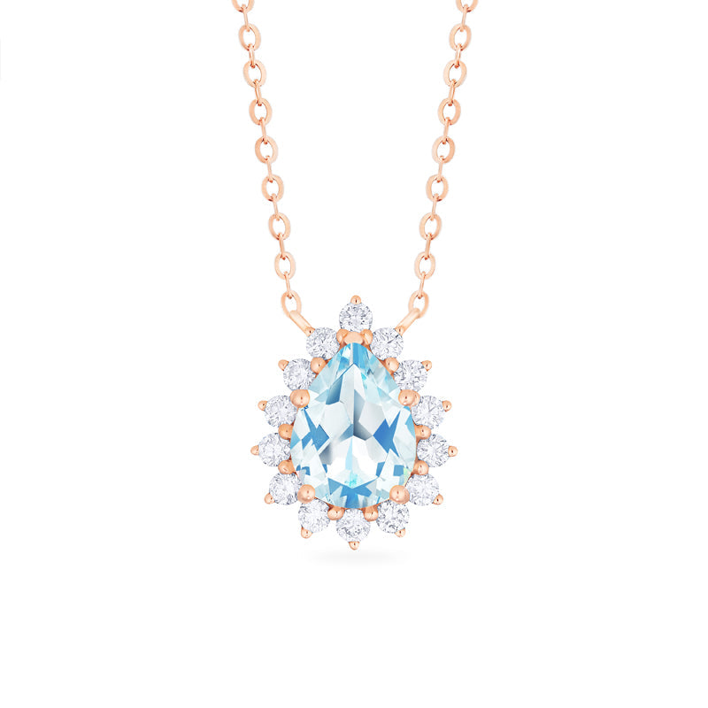 [Camellia] Vintage Bloom Pear Cut Necklace in Aquamarine