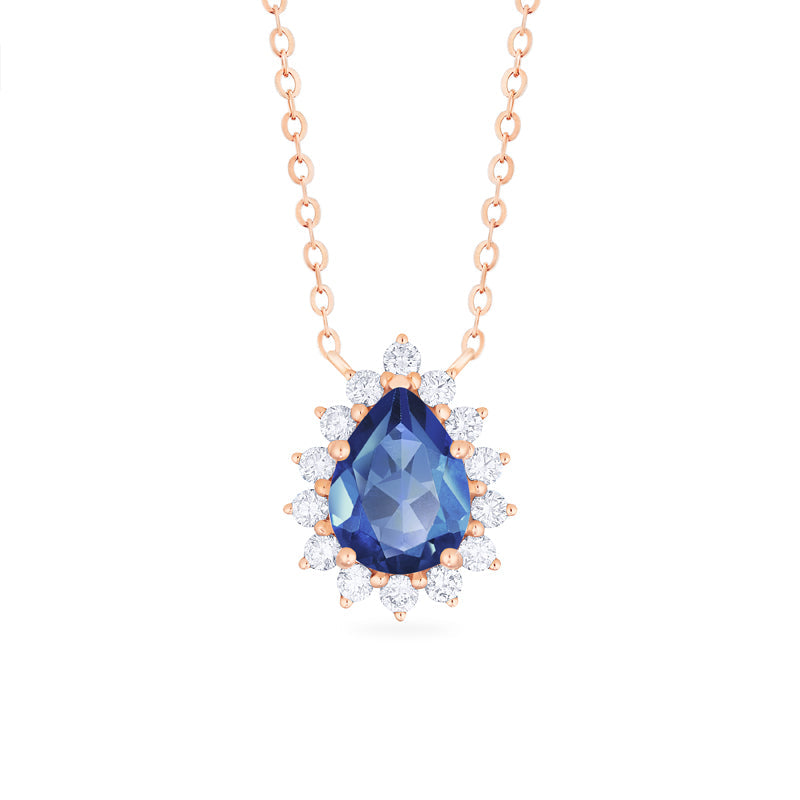 [Camellia] Vintage Bloom Pear Cut Necklace in Lab Blue Sapphire