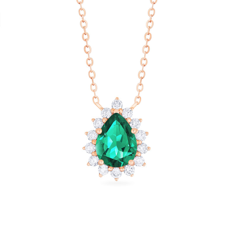 [Camellia] Vintage Bloom Pear Cut Necklace in Lab Emerald