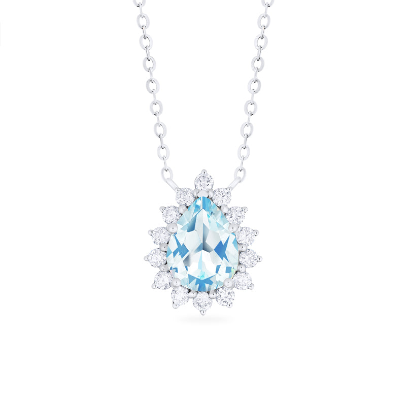 [Camellia] Vintage Bloom Pear Cut Necklace in Aquamarine