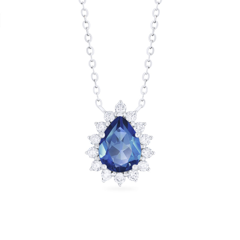 [Camellia] Vintage Bloom Pear Cut Necklace in Lab Blue Sapphire