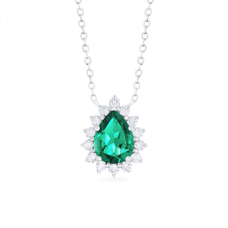 [Camellia] Vintage Bloom Pear Cut Necklace in Lab Emerald