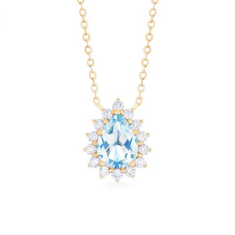 [Camellia] Vintage Bloom Pear Cut Necklace in Aquamarine