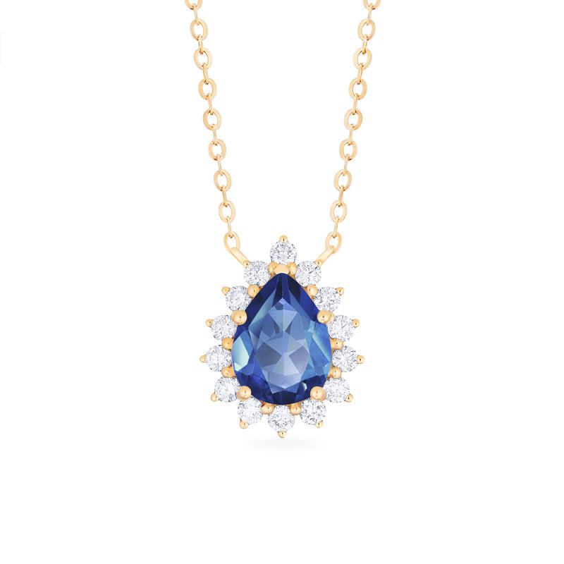 [Camellia] Vintage Bloom Pear Cut Necklace in Lab Blue Sapphire