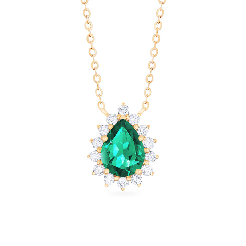 [Camellia] Vintage Bloom Pear Cut Necklace in Lab Emerald